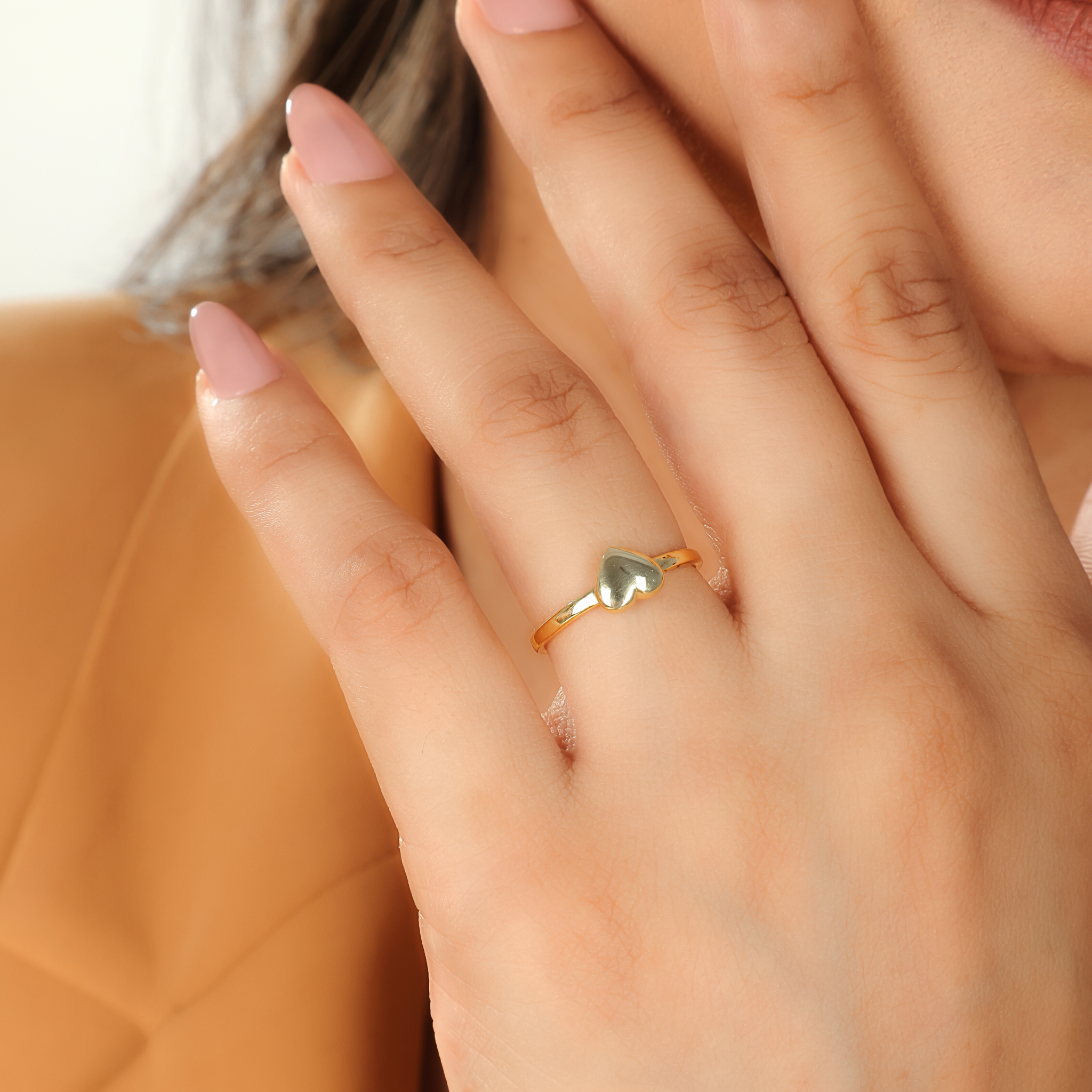 Valentine Heart Shape Tiny Promise Ring – Hallmarked 925 Sterling Silver Yellow Gold Plated | Elegant Party Wear Jewelry